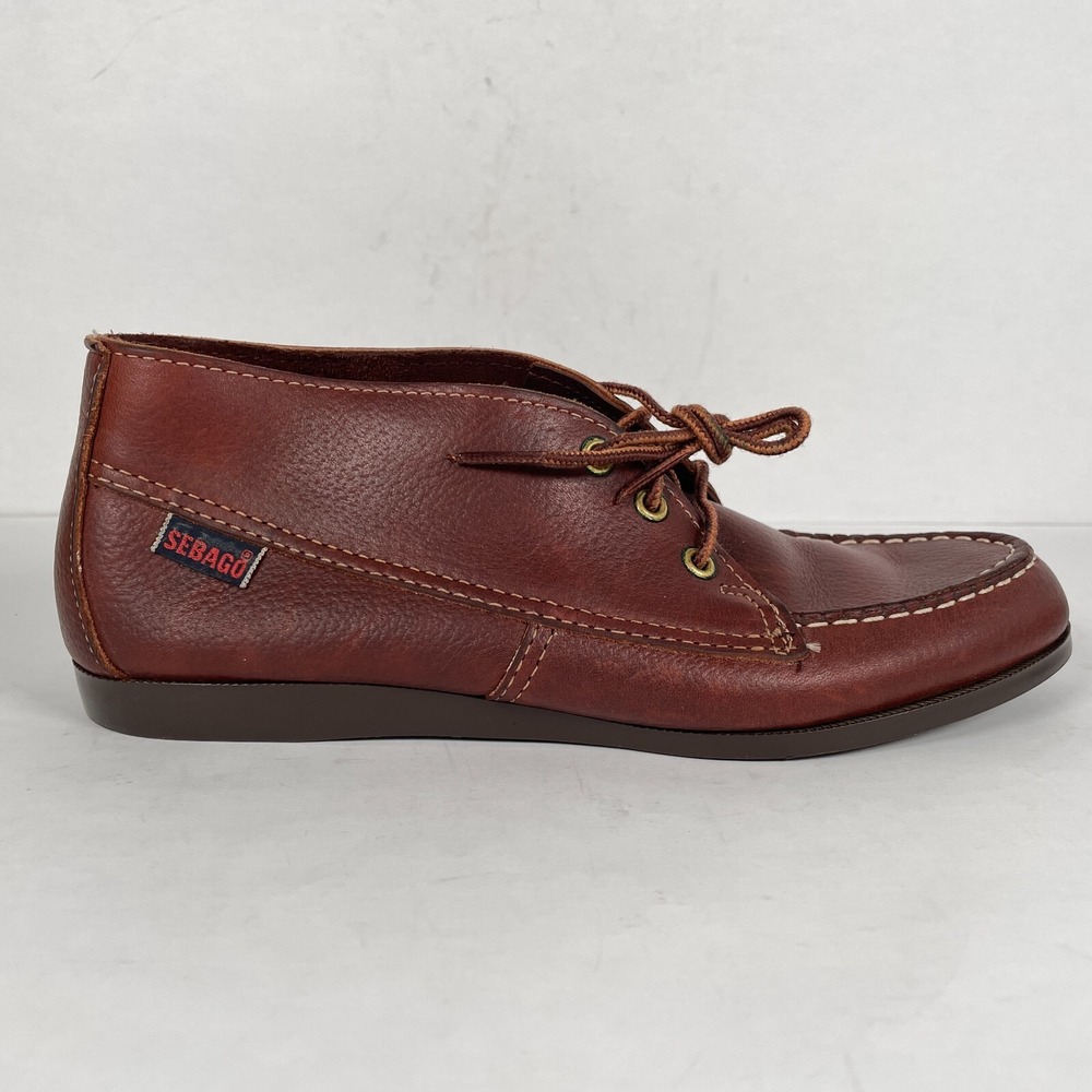 Vintage Sebago Campsite Ankle Boots Womens Size 7 N Brown Leather Moc Toe Shoes